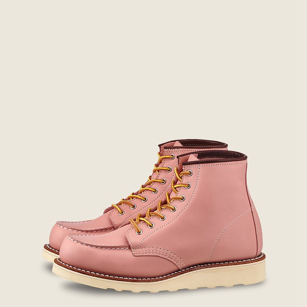 Womens Red Wing 6-inch Classic Moc - Short Boundary Leather - Heritage Boots Pink - XNV256840